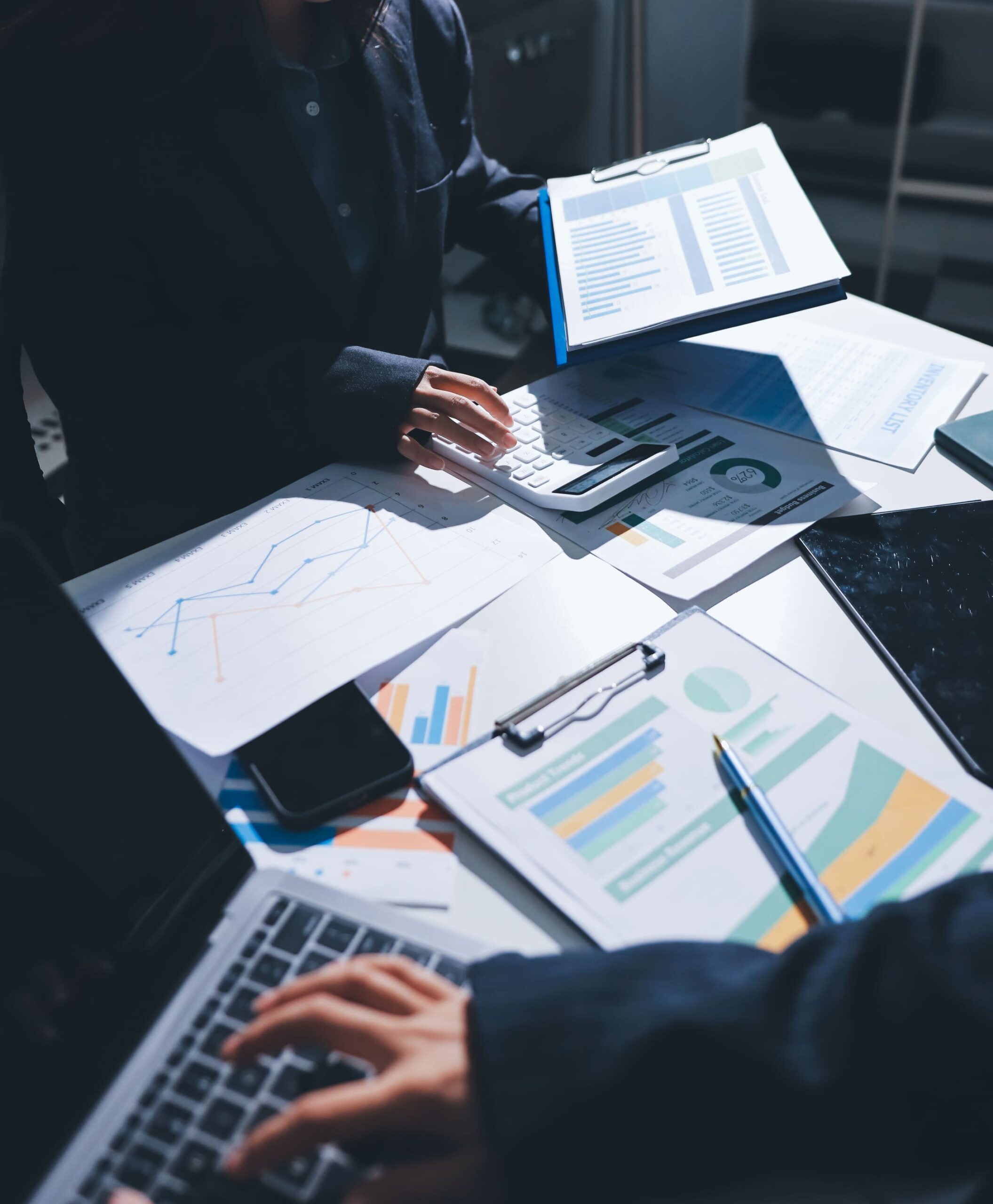 group-business-women-working-financial-data-expenses-document