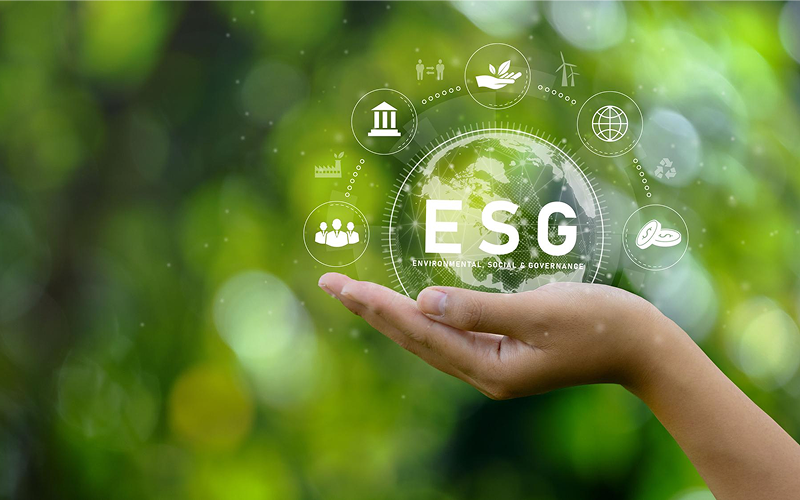 Hand holding digital globe representing Environmental, Social, and Governance.