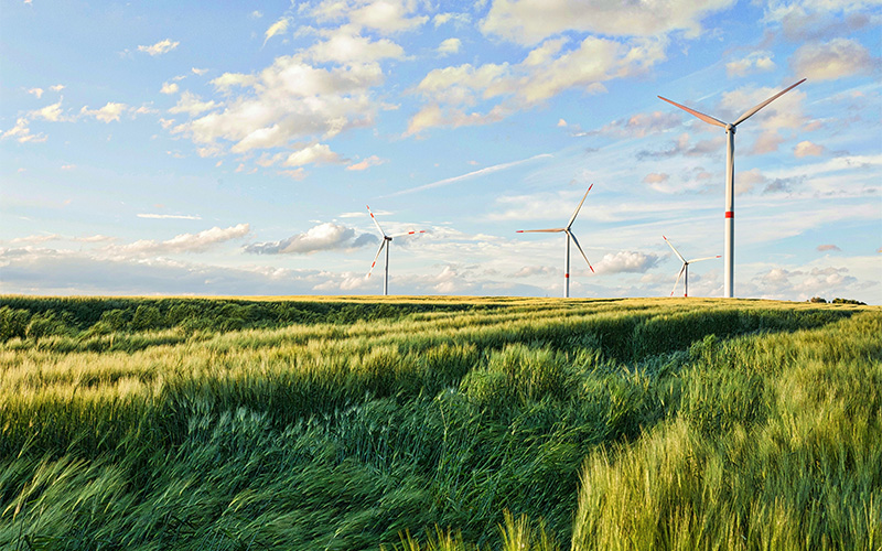 Wind turbines representing renewable energy in GRI sustainability reporting.