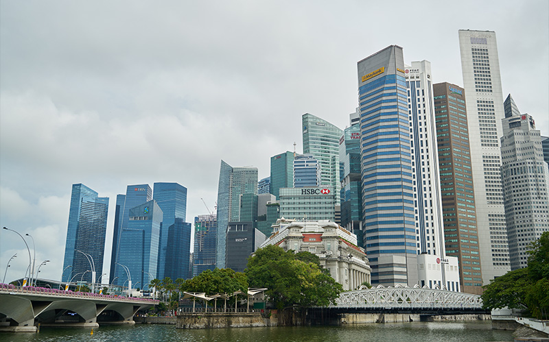 Singapore city skyline featuring prominent commercial skyscrapers