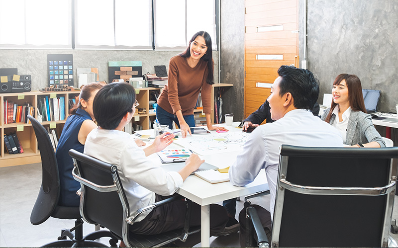 Professional business team in a collaborative meeting.